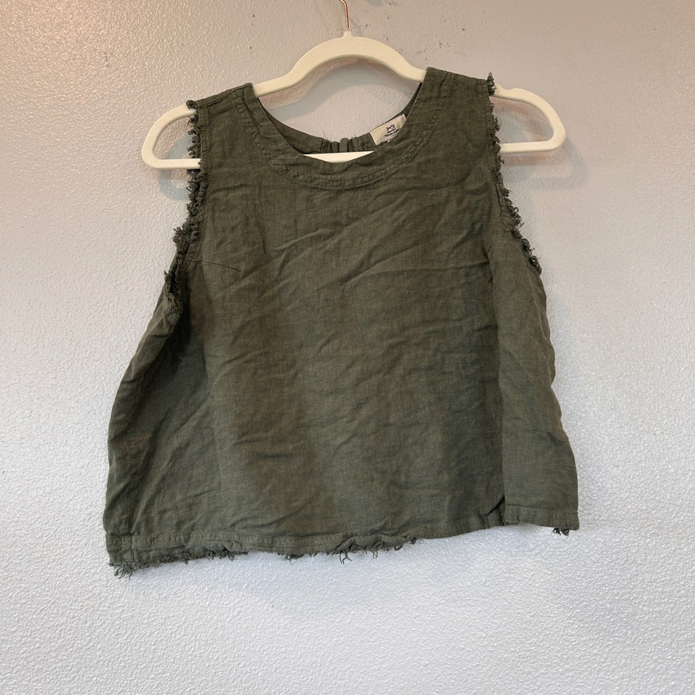 Thread & Supply Olive Green Linen Blend Button Back Frayed Crop Top XL